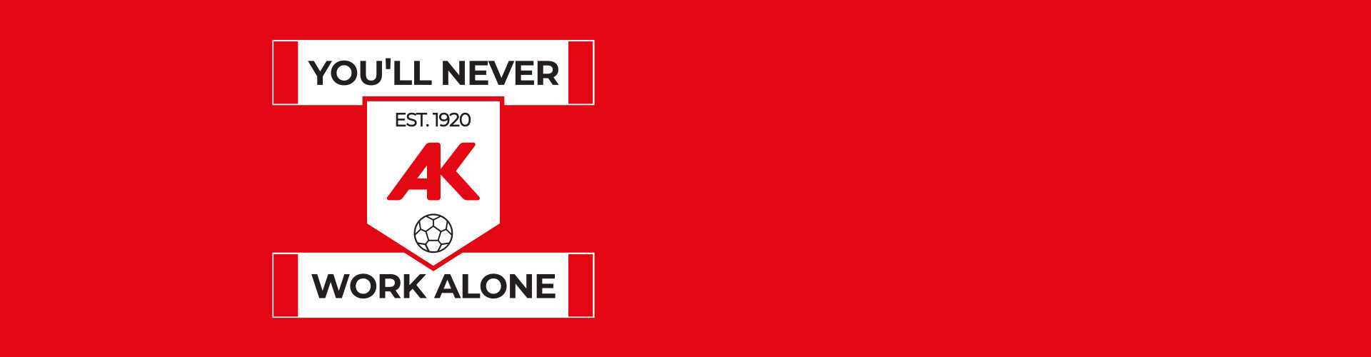Einem Fu&szlig;ballverein nachempfundenes Wimpel-Logo der AK in rot-wei&szlig; mit der Aufschrift: 