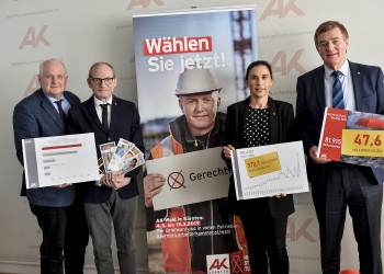 v.l.: Dr. Peter Wenig, Mag. Werner Gansl, Mag. Susanne Kißlinger, AK-Präsident Günther Goach